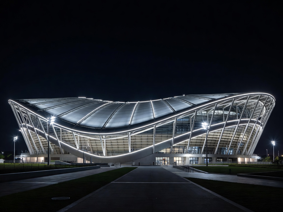 Premium Olympic stadium architecture at night with structural lighting